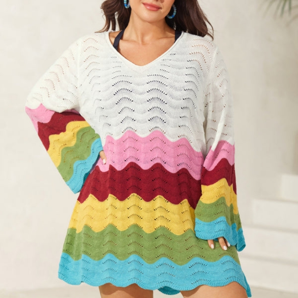 NWT Multicolor Striped Women's Swim Cover-Up 6X/30 - Picture 1 of 9